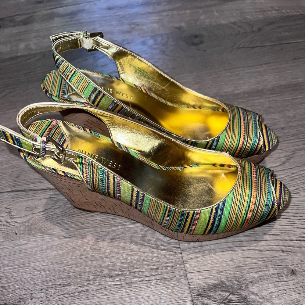 Nine West Rainbow Cork Wedge Slingback Sandals